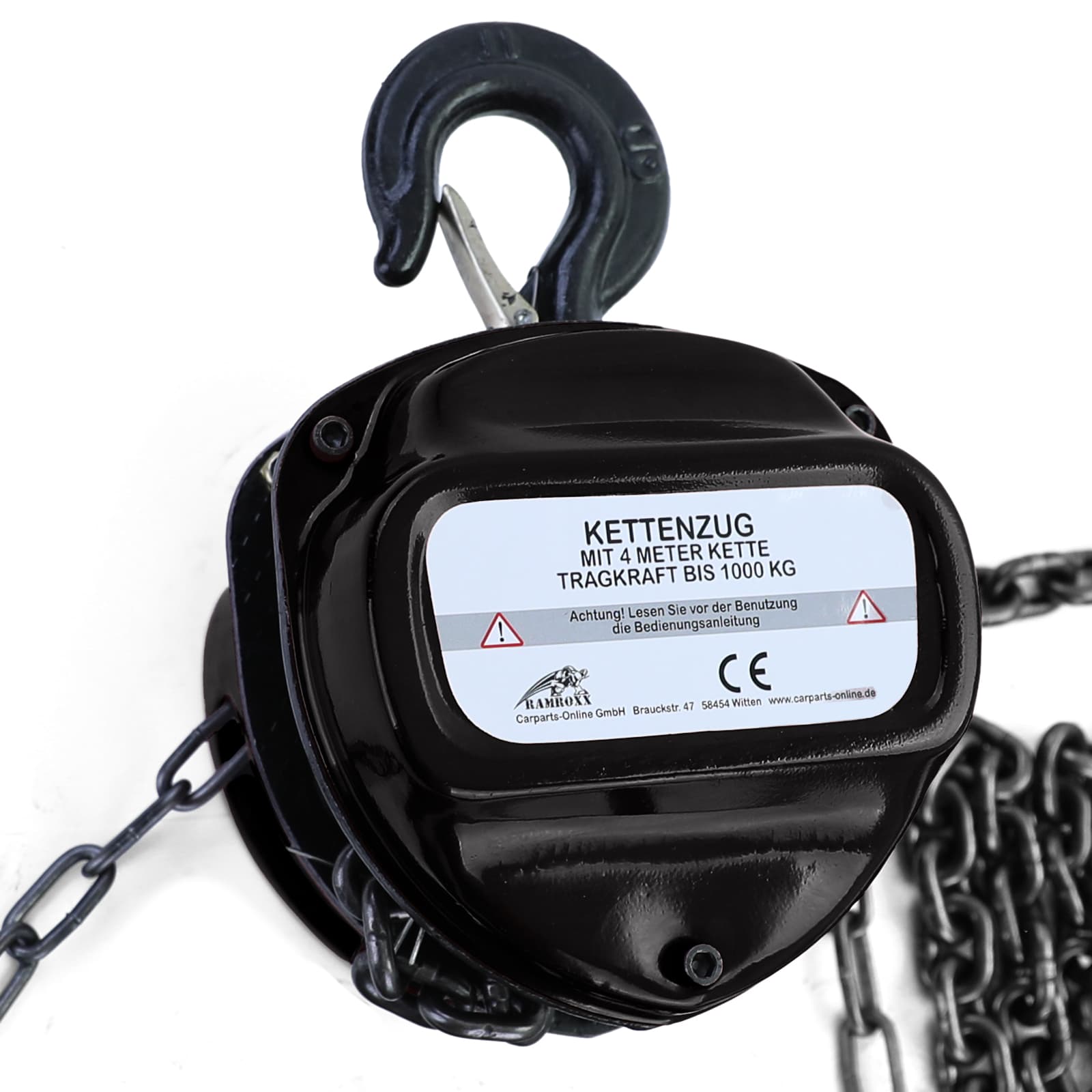 Ramroxx Profi Werkstatt Kettenzug Flaschenzug 4M bis 1T 1000kg Schwarz – Bild 2