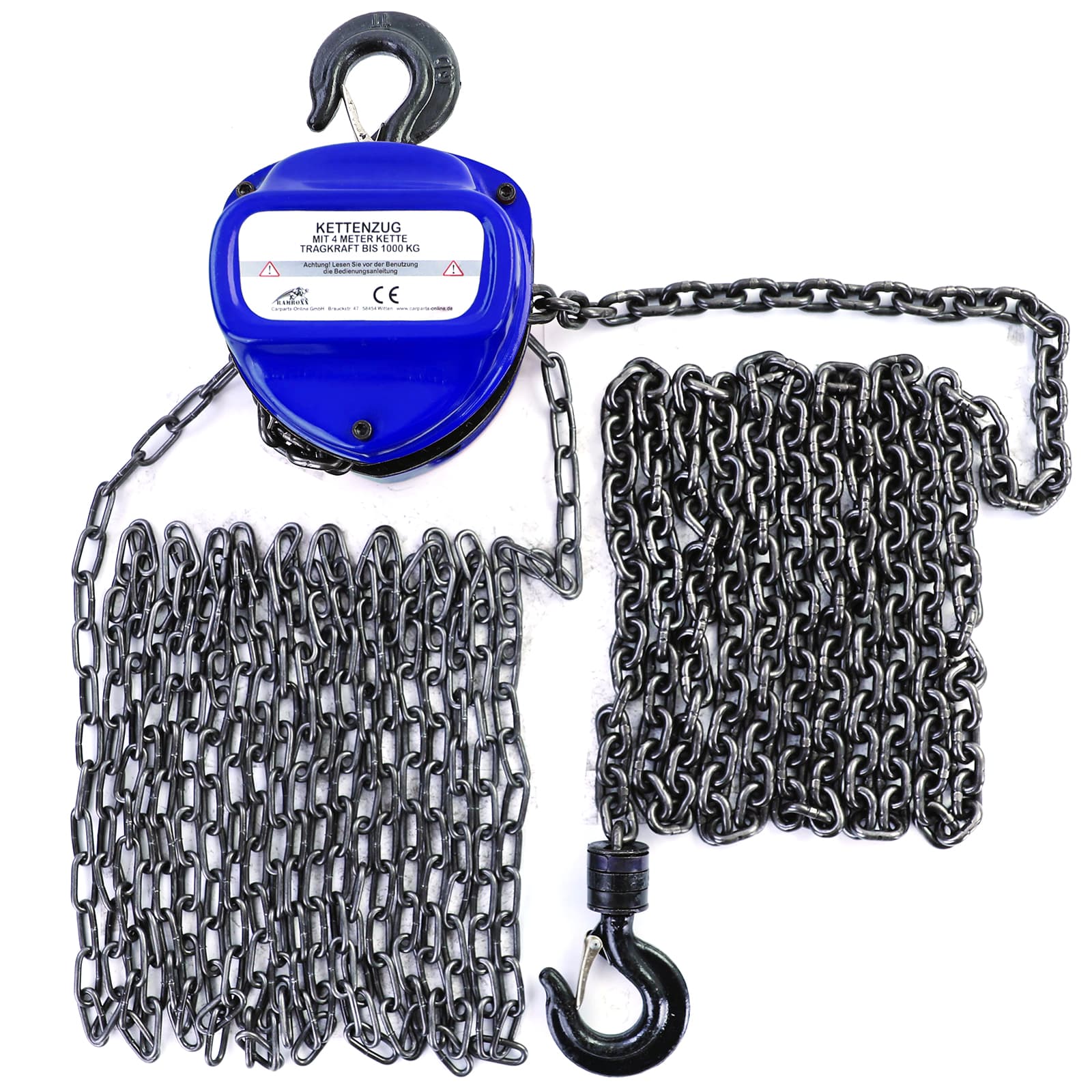 Ramroxx Profi Werkstatt Kettenzug Flaschenzug 4M bis 1T 1000kg Blau