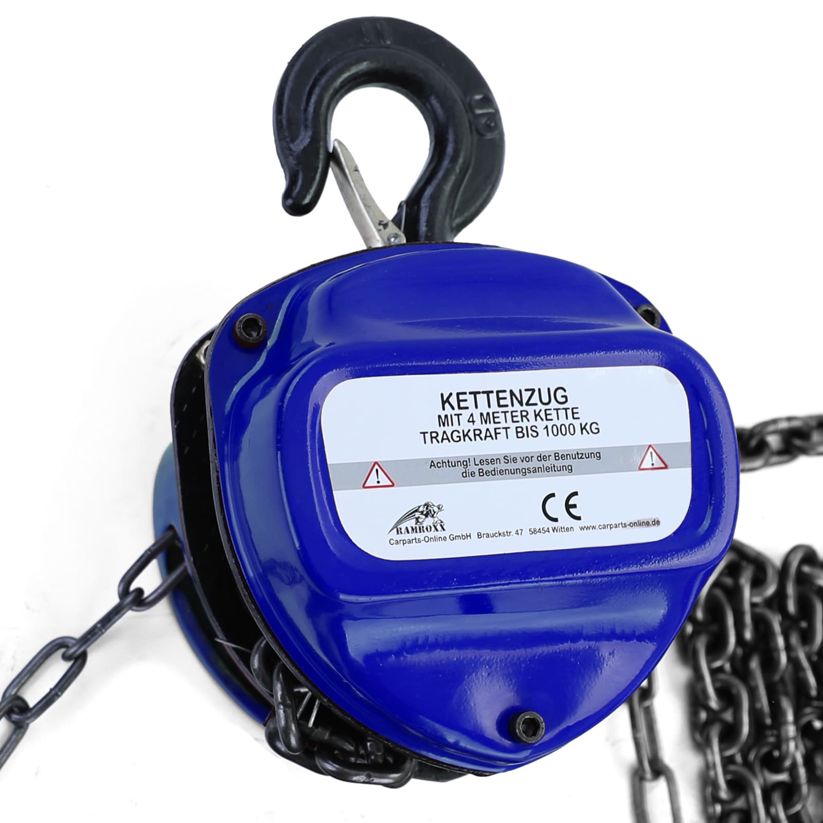 Ramroxx Profi Werkstatt Kettenzug Flaschenzug 4M bis 1T 1000kg Blau – Bild 2