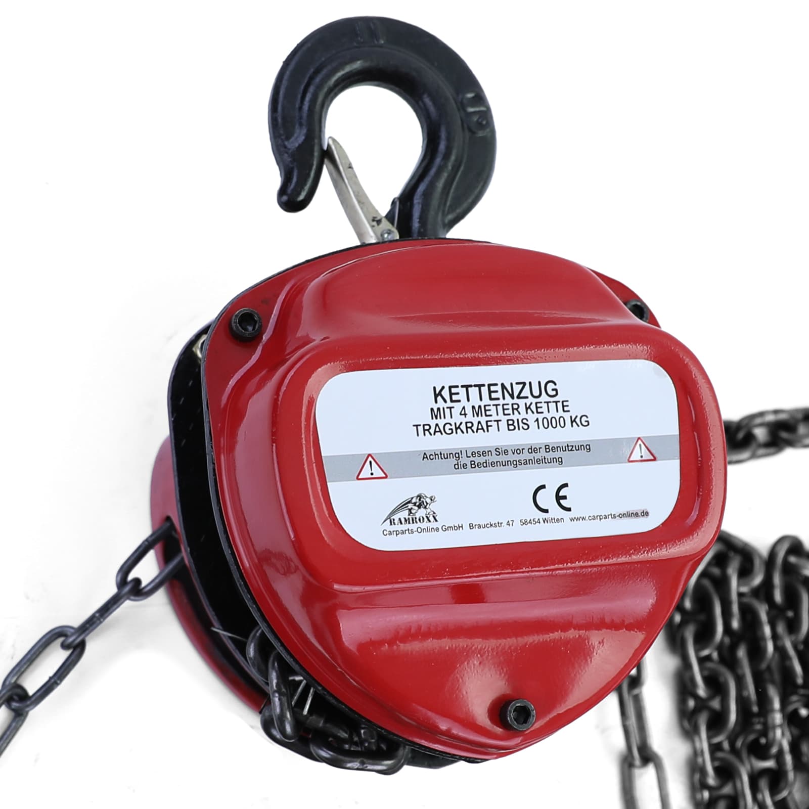 Ramroxx Profi Werkstatt Kettenzug Flaschenzug 4M bis 1T 1000kg Rot – Bild 2