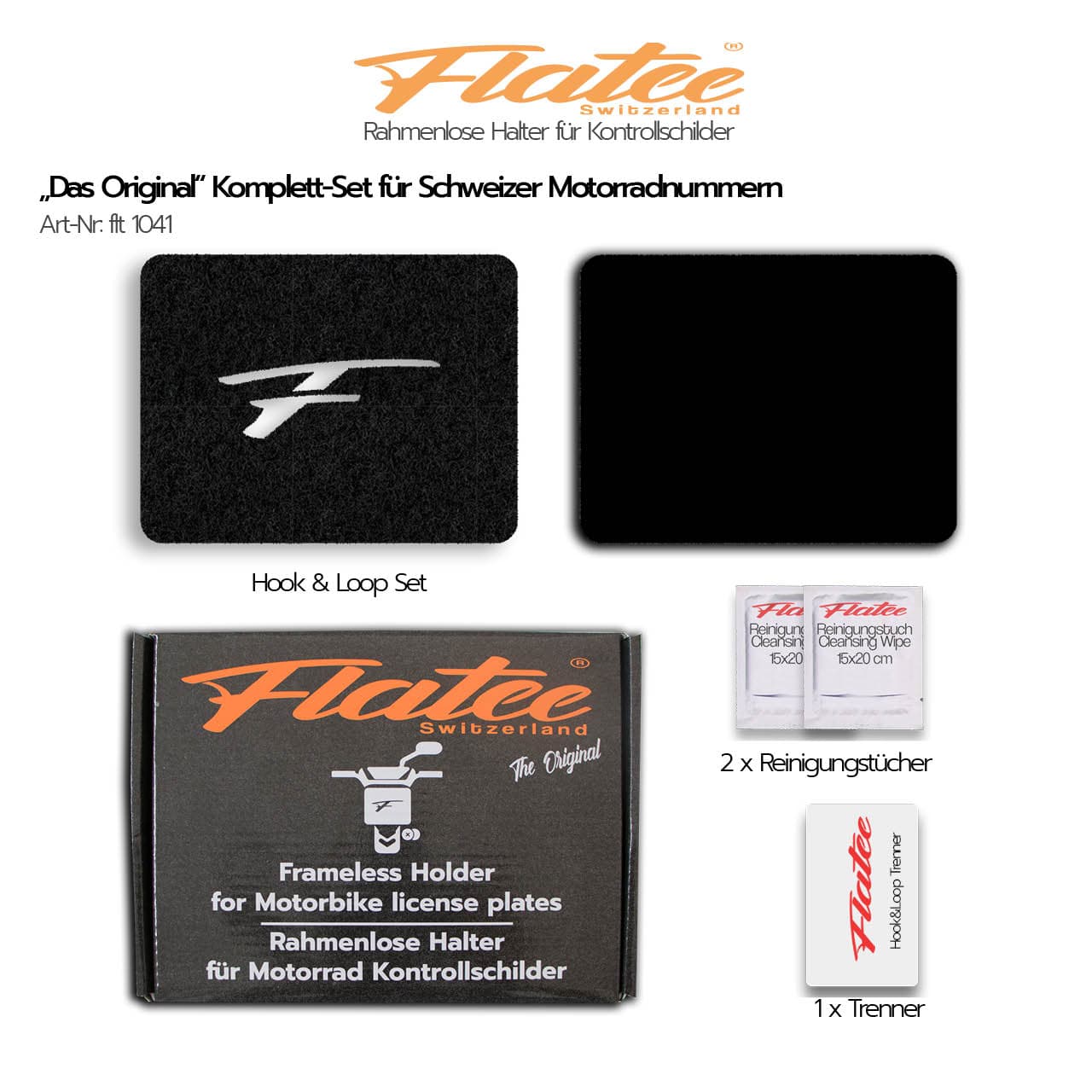 Flatee ORIGINAL-Set für Motorrad 13x17cm CH Kontrollschild – Bild 2