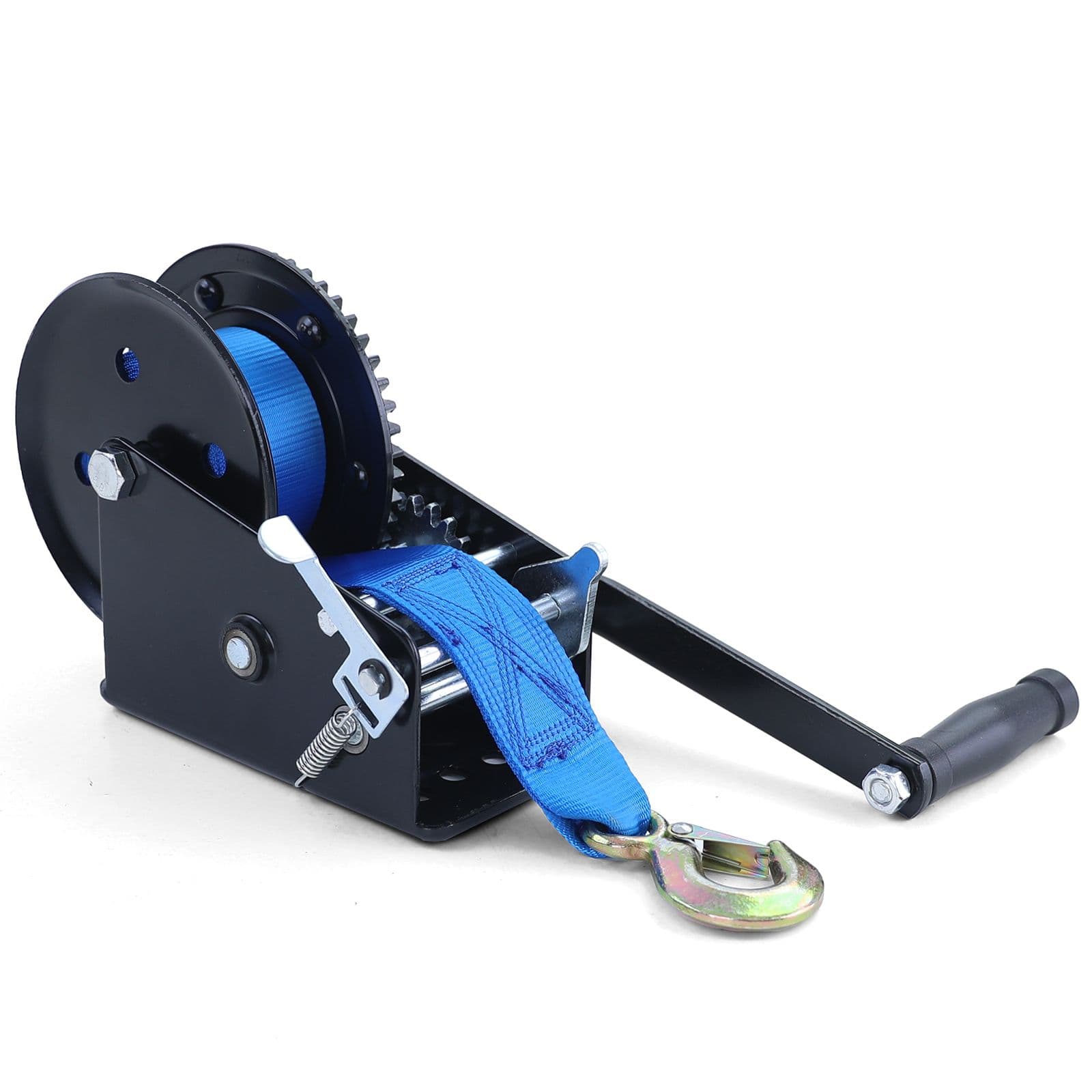 Profi Seilwinde Handwinde mit Gurtband Blau Schwarz 1500kg 8Meter – Bild 3