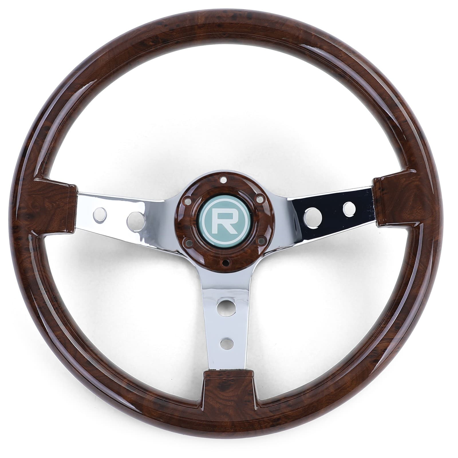 Exclusive Wooden Style Lenkrad mit Chromspreichen 350mm