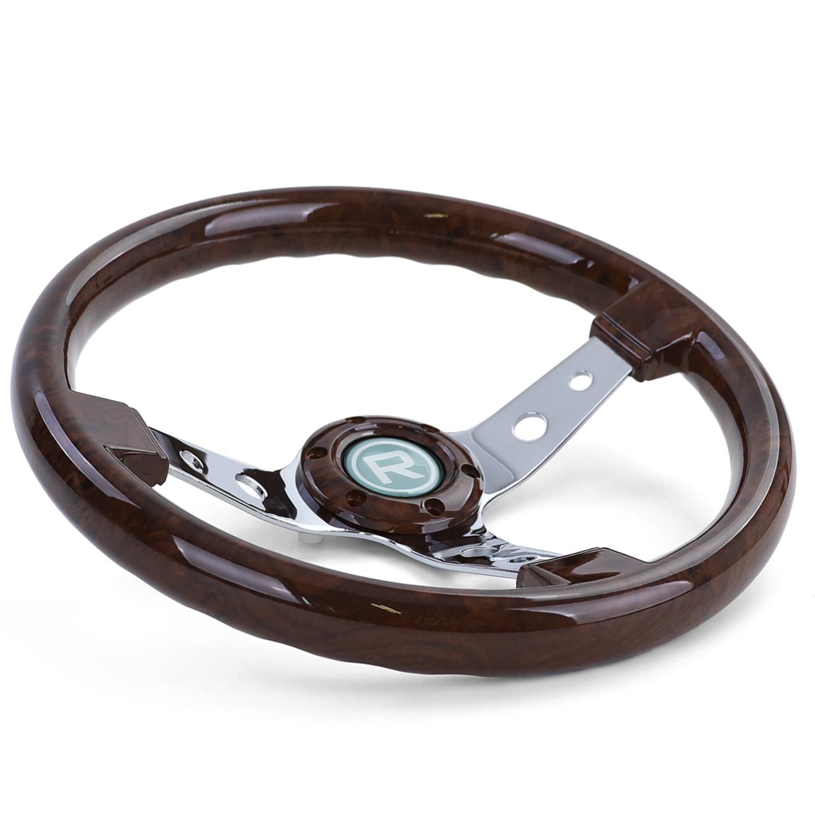 Exclusive Wooden Style Lenkrad mit Chromspreichen 350mm – Bild 2
