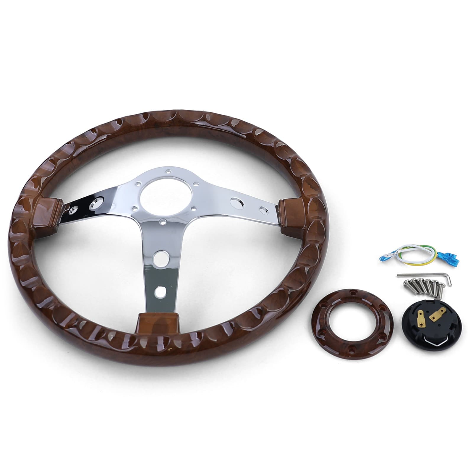 Exclusive Wooden Style Lenkrad mit Chromspreichen 350mm – Bild 5