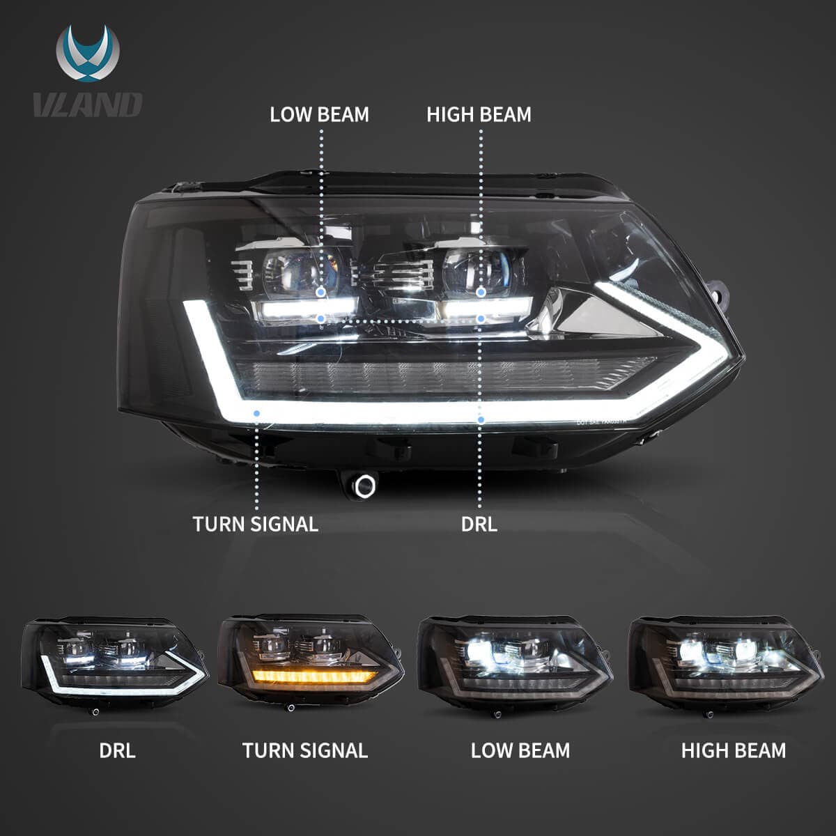 VW T5 MULTIVAN - FULL LED TAGFAHRLICHT SCHEINWERFER (DYNAMIC) – Bild 2