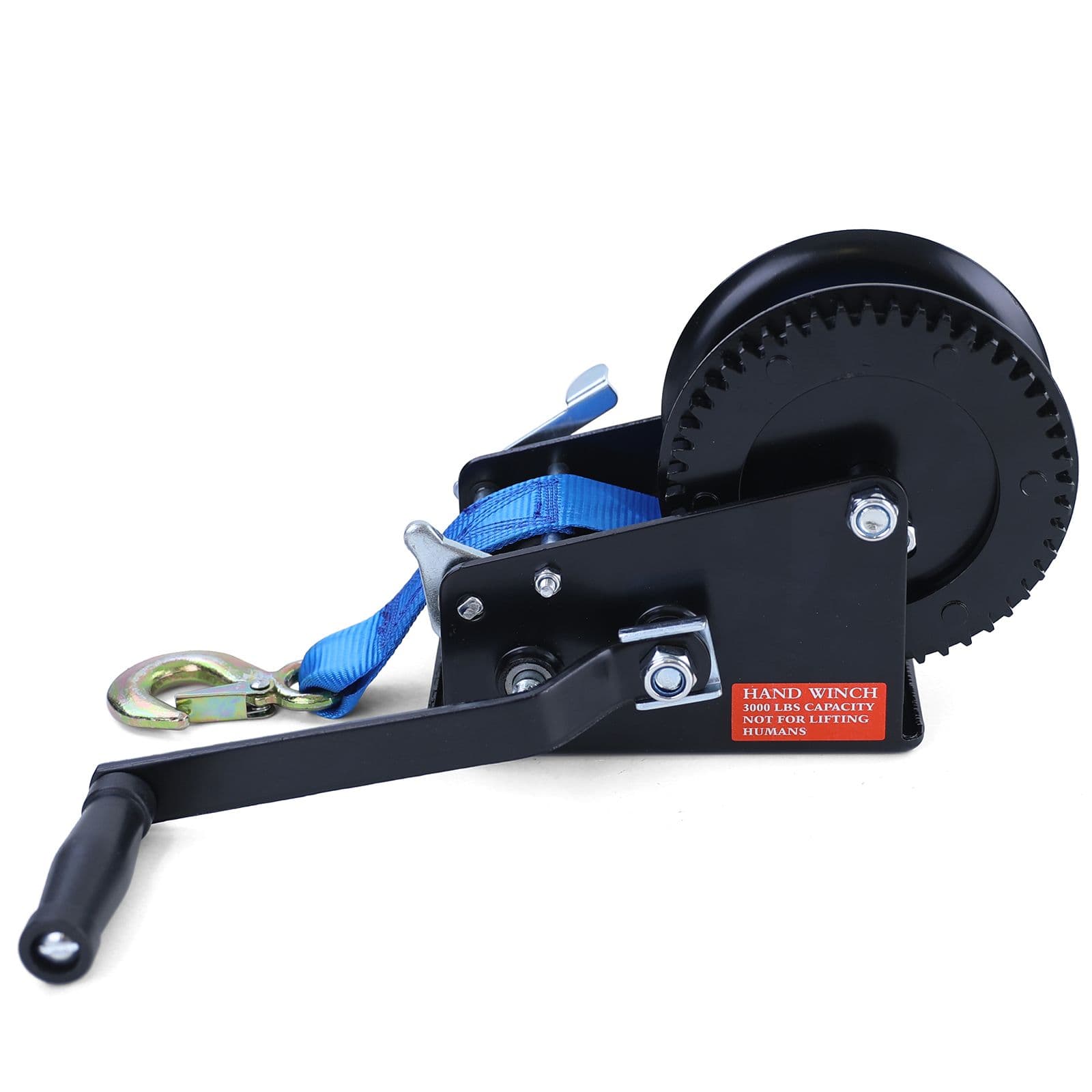 Profi Seilwinde Handwinde mit Gurtband Blau Schwarz 1500kg 8Meter